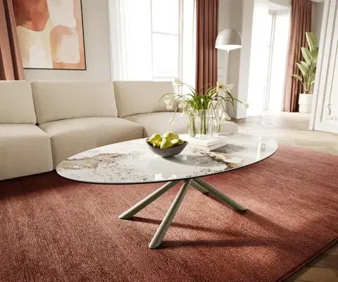 Konferenčné stolíky DELIFE Konferenčný stolík Edge oválny 140x80 cm keramika Minas Melange Sarity kov efektový povrch titán