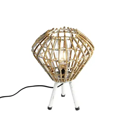Stolné lampy Rustikálna stolná lampa trojnožka bambus s bielou - Canna Diamond