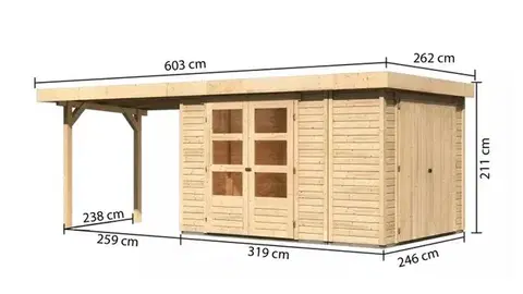s prístreškom Drevený záhradný domček RETOLA 4 Lanitplast