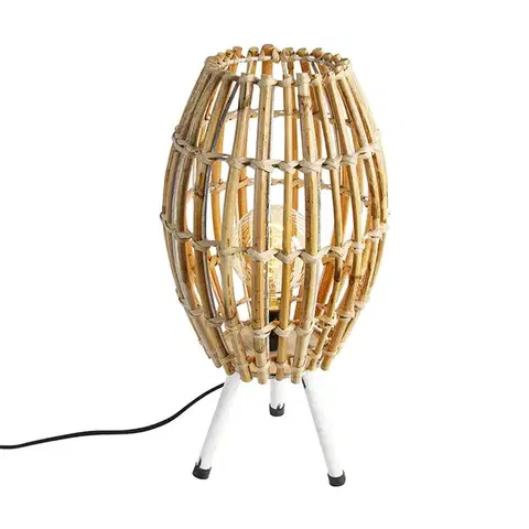 Stolné lampy Rustikálna stolná lampa trojnožka bambus s bielou - Canna Capsule