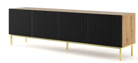 TV stolíky ArtBm TV stolík RAVENNA B 4D 200  | dub artisan / čierna matná Prevedenie: Dub artisan / čierny mat / zlatá podnož