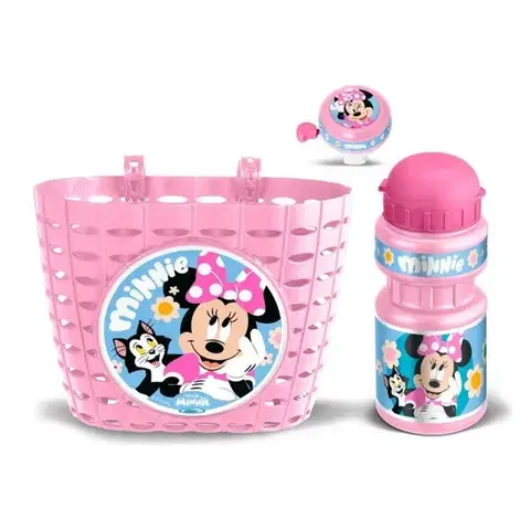 Príslušenstvo pre vozítka Cyklistická súprava Minnie (košík, fľaša, zvonček) - ružová