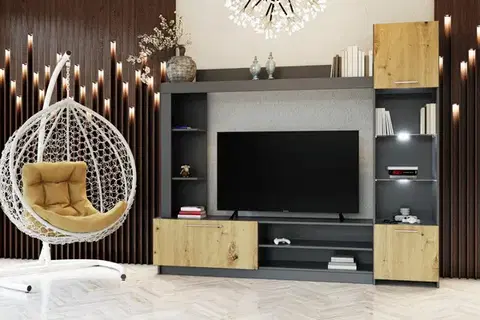 Obývacie steny LUXURY obývacia zostava, grafit / dub Artisan