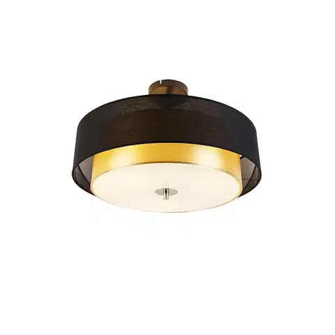 Stropné osvetlenie Moderné stropné svietidlo čierne so zlatom 50 cm 3-svetlo - Drum Duo