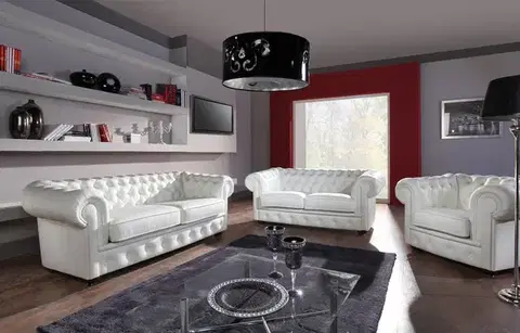 Sedacie súpravy PYKA Chesterfield kožená sedacia súprava wenge / biela (White snow)