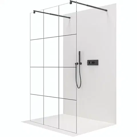 Sprchové dvere CERANO - Sprchová zástena Walk-in Onyx Duo Ľ/P - 8 mm - okrúhla vzpera - čierna matná, industriálne sklo - 150x200 CER-8050BD2422
