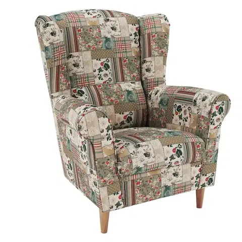 Kreslá KONDELA Charlot kreslo (ušiak) vzor patchwork Viorica 1