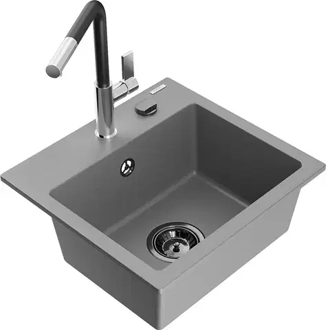 Kuchynské drezy MEXEN/S MEXEN/S - Milo granitový drez 1-miska vrátane batérie Flora, šedá 6505-71-670401-07-B