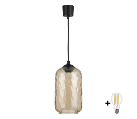 Svietidlá BRILAGI - LED závesný luster na lanku R GLASS 1xE27/60W/230V pr. 14 cm čierna/dymovo-hnedá NSTK7701+TK6439A