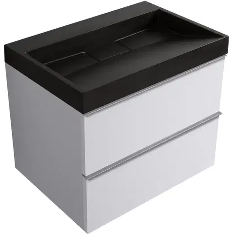 Kúpeľňový nábytok CERANO - Kúpeľňová skrinka Velora - biela matná, úchytka chróm + umývadlo z lit. mramoru Vita - čierna matná - 70x63x46,5 CER-8050BD83993