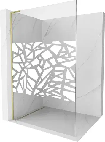 Sprchové dvere MEXEN/S - Kioto L Sprchová zástena WALK-IN 70 x 200, biely vzor, zlatá kartáčovaná 800-070-103-55-85