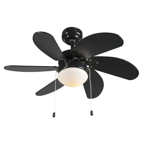 Stropné ventilátory Stropný ventilátor čierny s drevenou potlačou 80 cm so šnúrkou - Fresh