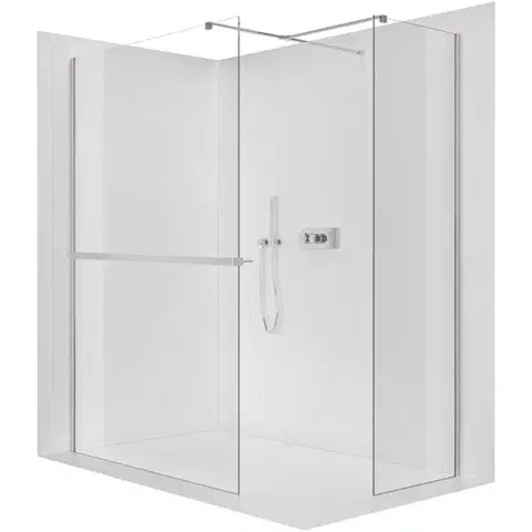 Držadlá k vani CERANO - Sprchová zástěna Walk-in Onyx T L/P - 8 mm - hranatá vzpěra + polička/držák na ručníky - chrom, transparentní sklo - 160x60x200  CER-8050BD4252