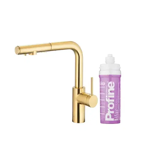 Kuchynské batérie KFA - Duero pure basic pull-out, filtrujúci s otočnou výtokovou armatúrou, brúsené svetlé zlato + profine lilac 6623-115-39