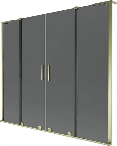Sprchové dvere MEXEN/S - Velar L Duo dvojkrídlová posuvná vaňová zástena 180 x 150, grafit, zlatá 896-180-003-42-50