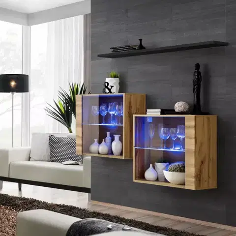 Komody do spálne Komoda+Polička Switch Sb III Led Wotan/Čierna