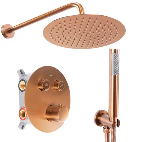 Sprchy a sprchové panely REA - Podomietková sprchová sada LUNGO brúsená měď + termostat + BOX REA-P8808
