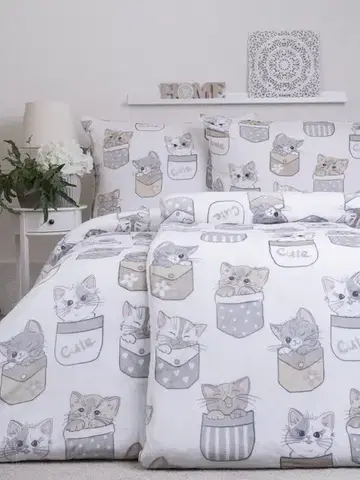 Obliečky MKLozkoviny.sk Obliečky mikroplyš Exclusive – Mačičky vo vrecku - 140 × 200 cm - 70 x 90 cm