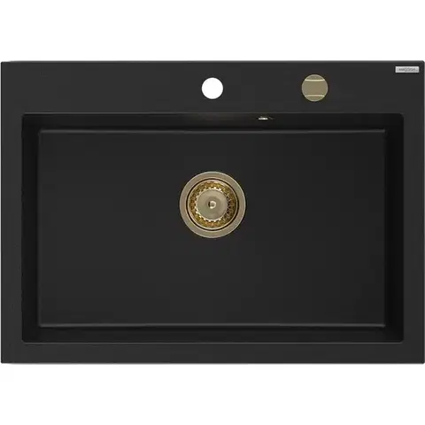 Kuchynské drezy MEXEN/S MEXEN/S - Elix granitový drez 1-miska 700 x 500 mm, čierna, sifón zlatá 6526701005-77-G