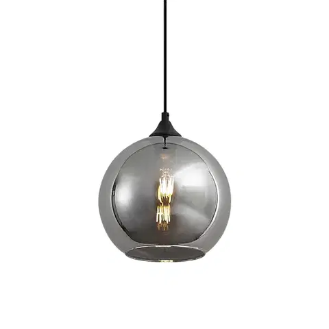 Závesné svietidlá Art Deco závesná lampa čierna s dymovým sklom - Wallace