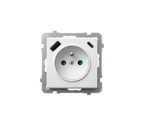Predlžovacie káble Ospel - Domová zásuvka bez rámika 230 V + 1× USB-A + 1× USB-C SONATA biela GP-1RZPUSBAC/m/00