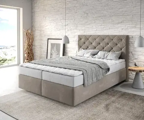Postele Boxspring DELIFE Boxspring posteľ Dream-Great 140x200 cm mikrovlákno béžová s matracom a topperom