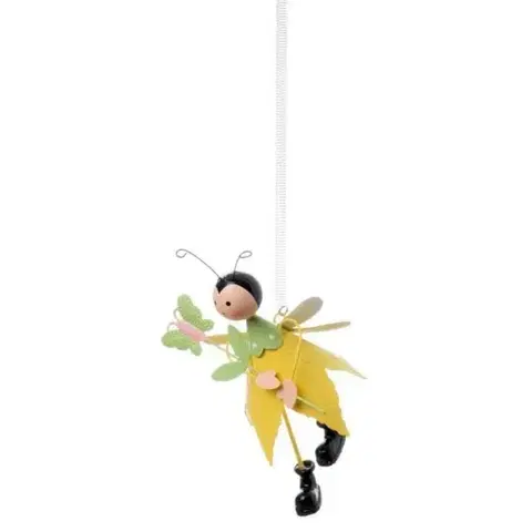Záhradné lampy Kinekus Ozdoba závesná včela s motýľom 15cm, plech, žlto-zelená