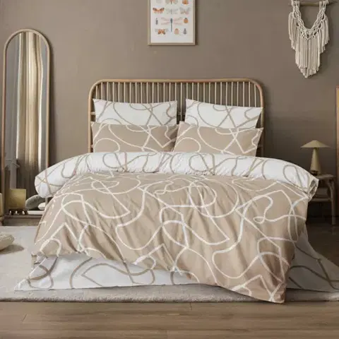 Obliečky Obliečky bavlnené Merlot hnedé TiaHome - 1x Vankúš 90x70cm, 1x Paplón 140x200cm