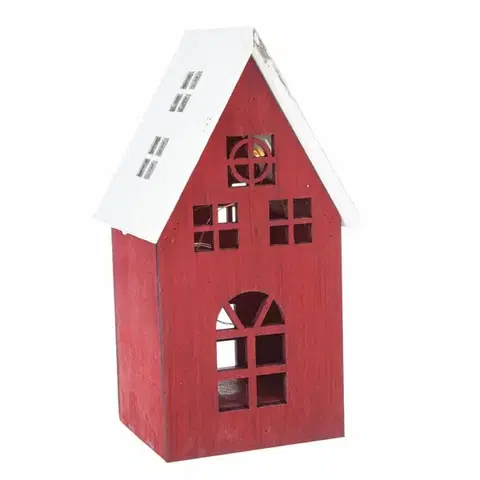 Vianočné dekorácie Vianočná drevená LED dekorácia Light house červená, 11,7 x 21,2 x 9,7 cm