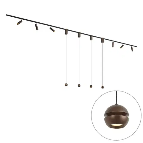 Koľajnicové svetelné systémy Moderný koľajnicový systém so 6 bodovými svetlami a 4 závesnými svetlami Easylift tmavý bronz 1-fázový - Slimline Uzzy Tira