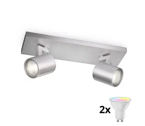 Svietidlá Philips - LED RGBW Stmievateľné bodové svietidlo RUNNER 2xGU10/6,5W/230V matný chróm P2332+2xAI0589