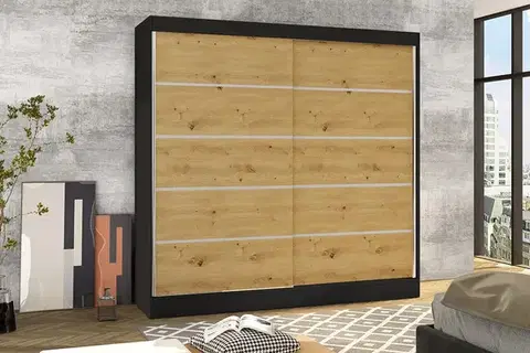 Šatníkové skrine Šatníková skriňa BASTIAN 4 čierna/ dub artisan