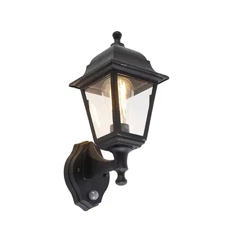 Vonkajšie nástenné svietidlá Klasická vonkajšia nástenná lampa čierna s detektorom pohybu - Capital