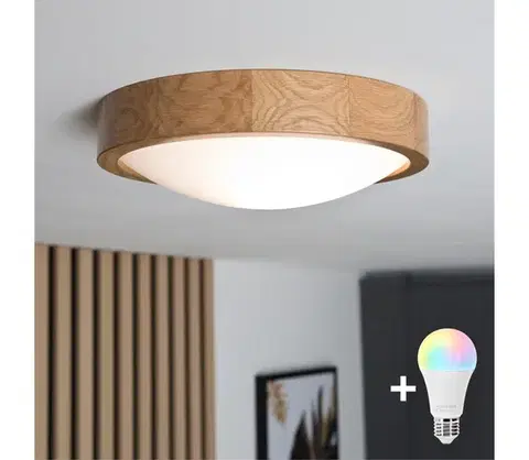 Svietidlá BRILAGI-LED RGBW stmievateľné stropné svietidlo CARVALHO SLIM 1xE27/12W/230V dub pr. 27 BG0741+AI0819