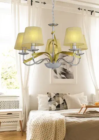 Svietidlá Závesná lampa chróm / zlatá stuha 5xE14 DIVA