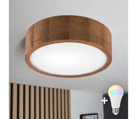 Svietidlá BRILAGI - LED RGBW stmievateľné stropné svietidlo CARVALHO 1xE27/12W/230V dub, priemer 27,5 cm BG0845+AI0819