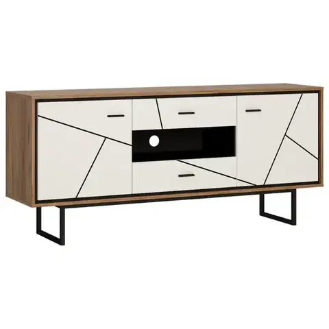 Komody do spálne Komoda Brolo BROK01 2D2S dub catania/čierna perla/mdf biela HG