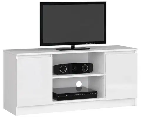 TV stolíky Moderný TV stolík ROMANA120, biely/biely lesk