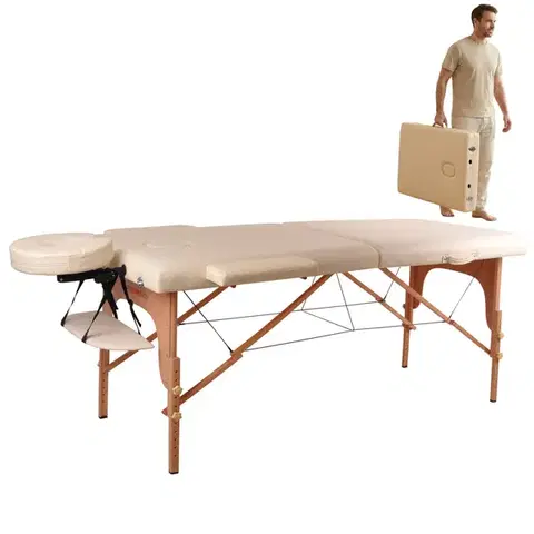 Masážne stoly a stoličky Masážne lehátko inSPORTline Taisage 186x70x62-84 cm 2-dielne drevené krémovo žltá