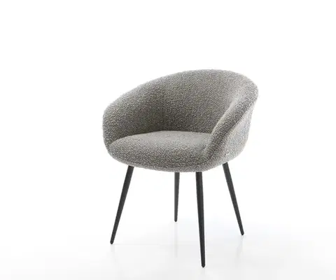 Jedálenské stoličky DELIFE Jedálenská stolička Vinka-Flex s opierkami bouclé strieborno sivá 4-nohá zúžená čierna vrecková pružina