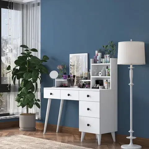 Kozmetický stolík PEAR toaletný stolík so zrkadlom, biela