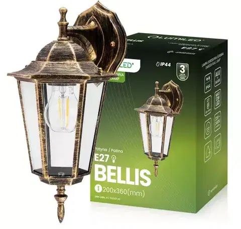 Vonkajšie rustikálne svietidlá Záhradná lampa BELLIS E27 Patina KD1
