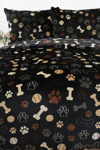 Obliečky MKLozkoviny.sk Obliečky mikroplyš Exclusive – Psie labky čierne - 140 × 200 cm - 70 x 90 cm