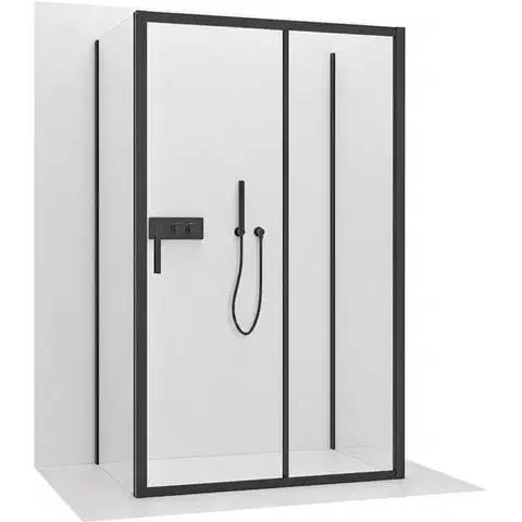 Sprchovacie kúty CERANO - Trojstenný sprchovací kút Varone LINE UL/P - 6 mm - čierna matná, transparentné sklo - 90x100x195 - posuvný CER-DY505B-90145