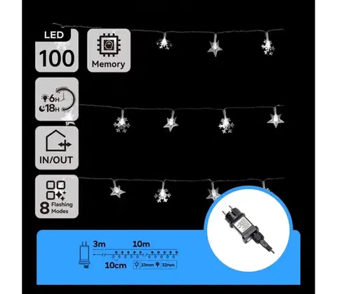 LED osvetlenie  B.V.  - LED vonkajší svetelný reťazec, 100 LED, 8 režimov, 13 m, IP44, studená biela B103031SF
