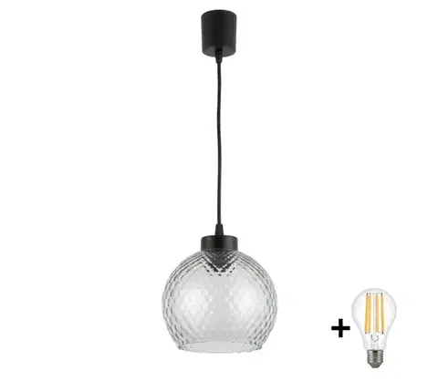 Svietidlá BRILAGI - LED závesné svietidlo na lanku R GLASS 1xE27/60W/230V priemer 25 cm čierna/dymová sivá NSTK7486+TK6439A