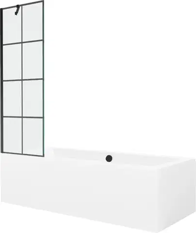 Sprchové dvere MEXEN/S - Cube obdĺžniková vaňa 170 x 80 cm s panelom + vaňová zástena 60, čierna vzor 550517080X9506007077