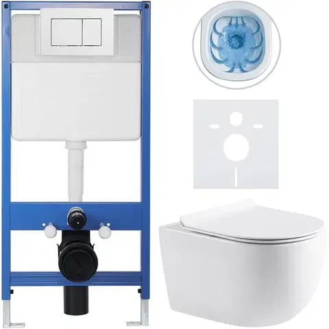Záchody CERANO - Kompletný podomietkový WC set Profi/Felci - biela lesklá - WC tlačidlo Classic, biele - predstenová inštalácia/sadrokartón - 52,5x36 CER-8050BD64