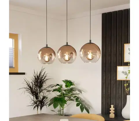 Svietidlá Eglo 901924 - Závesný luster ARISCANI na lane 3xE27/60W/230V čierna/béžová/dymová 901924