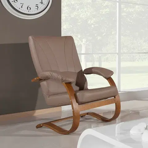 Kreslá PYKA Galicja kožené kreslo drevo D3 / cappuccino